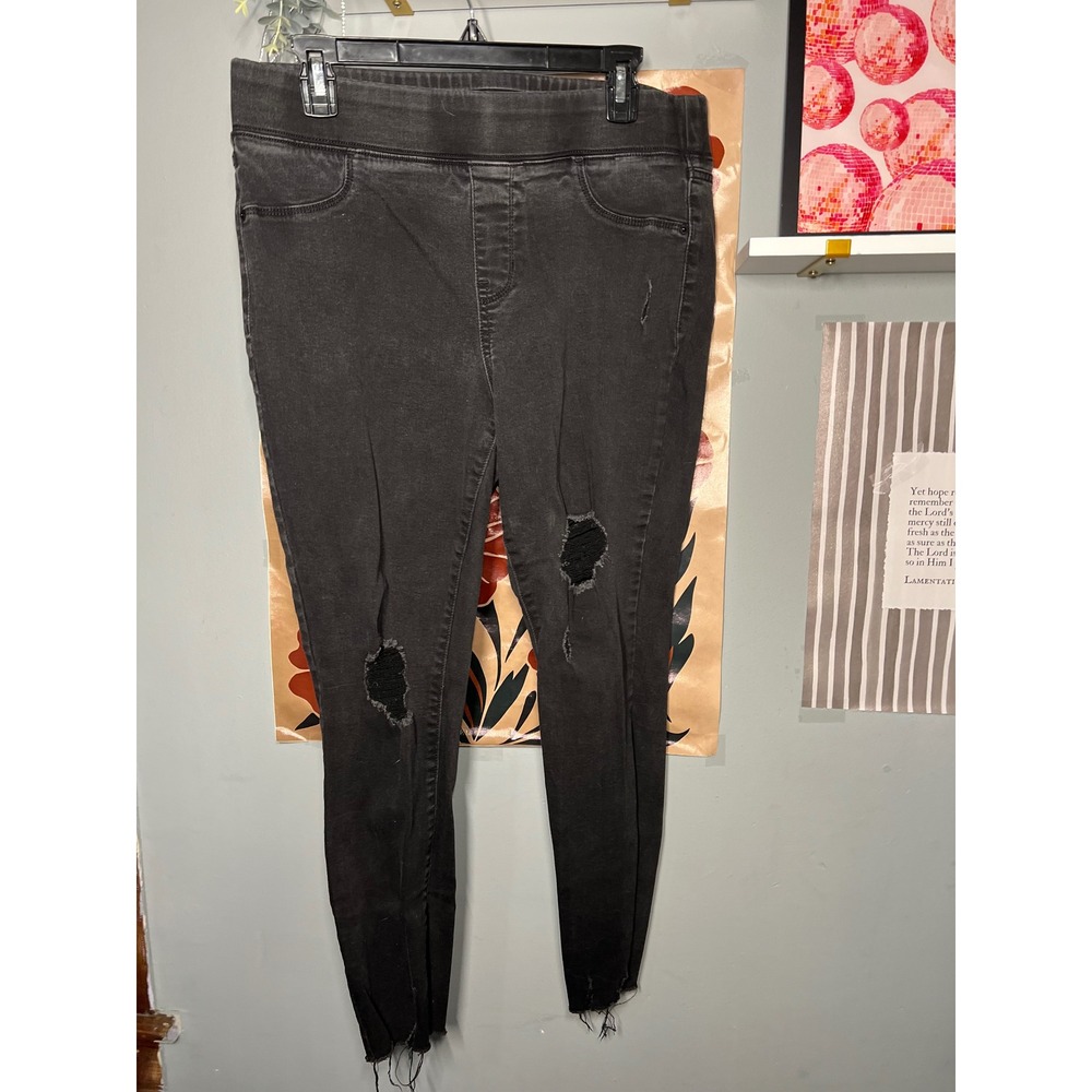 Old Navy Rockstar Jeggings Black Distressed Ripped Knee Raw Hem Skinny Jeans